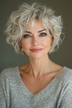 Short Curly Grey Hairstyles For Women, Gray Hair With Lowlights Over 50 Curly, Short Salt And Pepper Hair Over 50, Shag Haircut Older Women, Old Lady Short Hairstyles, Blonde Curly Short Hair, Women’s Short Hairstyles, Gray Curly Hair Natural Curls, Short Curly Gray Hair Over 50