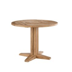 a round wooden table with four legs