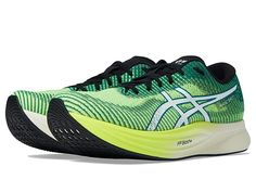 ASICS Magic Speed 2 - Men's Shoes : Safety Yellow/White : Reach your personal best in the ASICS Magic Speed 2 sneakers. Traditional lace-up closure offers a secure fit. Classic round toe silhouette. FF BLAST (FLYTEFOAM BLAST) is a lightweight, midsole foam with energetic and highly responsive cushioning and bounce. Textile and synthetic upper. Textile lining and insole. ASICSGRIP rubber outsole improves traction. Imported. Measurements: Weight: 9 oz Product measurements were taken using size 9.5 Green Athletic Fit Lace-up Running Shoes, Green Lace-up Running Shoes For Training, Green Slip-resistant Lace-up Running Shoes, Green Low-top Slip-resistant Running Shoes, Green Slip-resistant Running Shoes For Outdoor, Green Slip-resistant Functional Running Shoes, Sporty Green Slip-resistant Running Shoes, Shoes Asics, Sneakers Athletic