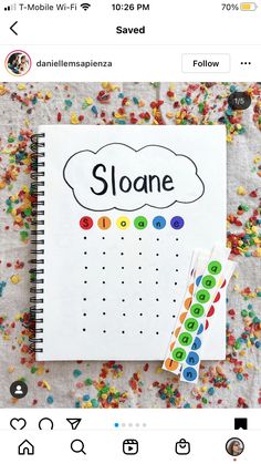 a notebook with the word sloane written on it