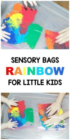 rainbow activities for kids to make and play in the rain with text overlay that reads mess - free rainbow activity