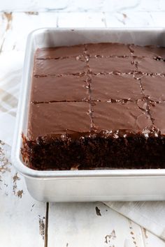 a chocolate cake in a pan on a table