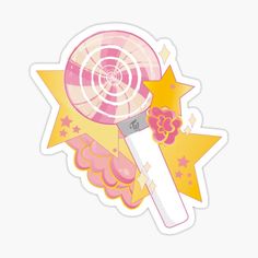 a pink lollipop sticker with stars around it and a star on the side