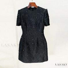 Lasaky - Sophisticated Floral Patterned Top and Skirt Set for Ladies Elegant Sequined Mini Skirt, Elegant Mini Skirt With Sequins, Elegant Embellished Mini Skirt, Elegant Embellished Cocktail Skirt, Elegant Embellished Black Skirt, Detailed Black Dress, Short Fitted Dress, Elegant Blazers, Black Ruffle Dress