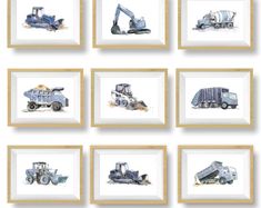 six framed pictures of different types of trucks