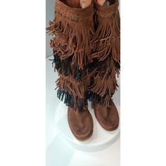 Vintage Minnetonka 7 Layer Suede Leather Fringe Tall Moccasin Boots 8, Excellent Condition. These Say They Are An 8, I Would Say More Like A 7.5 Or Even A 7, Narrow Foot On These Boots. Please Let Me Know If You Have Any Questions, Thank You So Much For Stopping By. Classic Slip-on Moccasins With Tassels, Casual Tassel Slip-on Moccasins, Suede Tassel Slip-on Moccasins, Minnetonka Boots, Brown Tassel Slip-on Moccasins, 7 Layers, Moccasin Boots, Leather Fringe, Vintage Shoes