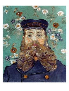 a painting of a man with long hair and beard wearing a sailor's hat