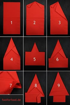 step by step instructions on how to make an origami house from red paper