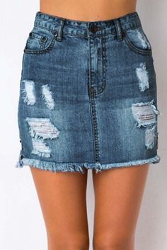 Blue Distressed Raw Hem Denim Mini Skirt Mini Skirt Blue, Cheap Skirts, Perfect Legs, Denim Details, Summer Style Casual, Denim Mini, Denim Mini Skirt, Club Dresses, Affordable Fashion