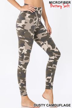 So Soft Brush Microfiber Camouflage Leggings with wide waistband for comfort! - FABRIC COMPOSITION: POLY MICROFIBER 90% SPANDEX 10% TOTAL WAIST: 26", INSEAM: 25.5" approx.- MEASURED FROM SMALL * COLOR MAY VARY SLIGHTLY DUE TO MONITOR RESOLUTION US NUMERIC SIZE US SIZE BUST WAIST (inch) HIP (inch) SIZE 4 & 6 SMALL(S) 34-36 26-28 36-38 SIZE 8 & 10 MEDIUM (M) 37-38 29-31 39 - 41 SIZE 10 & 12 LARGE (L) 39-40 32-33 42-43 SIZE 12 & 14 X-LARGE (XL) 41-42 34 - 35 44-45 SIZE 14 & 16 1X (PLUS) 43 36 46 SI Camouflage Leggings, Vegan Leather Leggings, Burgundy Leggings, Leopard Print Leggings, Ankle Length Leggings, Warm Leggings, Purple Leggings, Bad Habit, Fleece Leggings