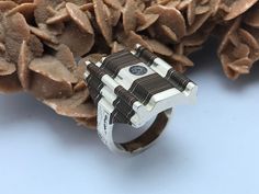 Ring size: 9 Ebony Wood, Put A Ring On It, Ring Silver, Glass Bead, Herringbone, Ring Size, Silver Rings, Ring, Wood