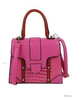 OrcaJump - Crocodile Embossed Square Crossbody Handbag with Rivet Detailing Elegant Pink Crocodile Pattern Shoulder Bag, Pink Crocodile Pattern Shoulder Bag For Everyday Use, Trendy Pink Crocodile Pattern Shoulder Bag, Trendy Pink Crocodile Pattern Bag, Chic Pink Bag With Crocodile Pattern, Chic Pink Crocodile Pattern Shoulder Bag, Chic Pink Crocodile Pattern Bag, Season Activity, Urban Bags