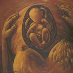 a painting of a woman holding a baby in her arms