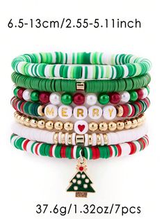 De moda Collar  Arcilla polimérica   Embellished Christmas Bracelets Clay Beads, Christmas Heishi Bead Bracelets, Christmas Braclets Ideas