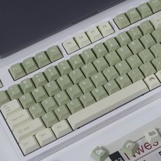 a computer keyboard sitting on top of a white desk