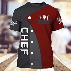 Chef Shirt Kitchen Men's T-shirts 3D Print Men Clothing O-Neck Oversized Short Sleeve Tops Fashion Uniform Tshirt, Chef Shirt, Chef Shirts, Chef Uniform, Tshirt For Men, Novelty Fabric, New Top, Unisex Tshirt, Printed Sleeves