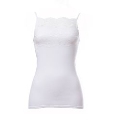 Indulge in the perfect balance of sophistication and allure with our aromatique camisole. The exquisite large lace detailing on the front offers a touch of chic elegance without being overly sweet. Embrace the subtle transparency of the lace, adding a hint of allure to your look.  Filoscozia cotton thread is used in areas that come into contact with the skin. Filoscozia is a brand of cotton yarn that is known for having the highest quality in the world. It is made using only rare extra-long staple cotton. We carefully knit the thread in-house. Made in Japan Machine wash maximum 40°in a mesh laundry bag. Wash with similar colours. Do not tumble dry. Feminine Tank Top With Built-in Bra, Elegant Seamless Tank Camisole, Elegant Seamless Camisole For Layering, Elegant Seamless Tank Top For Spring, Delicate Lace Trim Camisole For Daywear, Fitted Tank Lace Top With Delicate Lace, Feminine Tank Camisole With Delicate Straps, Feminine Sleeveless Delicate Lace Top, Elegant Stretch Camisole For Layering