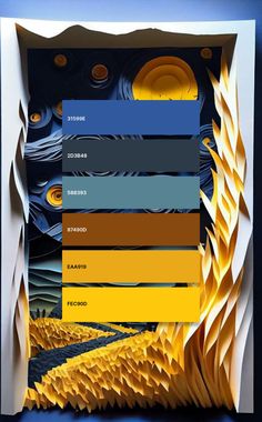 an abstract paper sculpture with yellow and blue colors