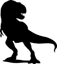 the silhouette of a t - rex is shown in black and white