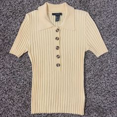 Brand New Without Tags! Forever 21 Collared Summer Tops, Forever 21 Collared Tops For Summer, Casual Collared Tops From Forever 21, Forever 21 Collared Tops For Day Out, Yellow Polo Shirt, Knit Polo Shirt, Forever 21 Shirts, Polo Shirt Colors, Striped Short Sleeve Shirt