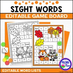 fall themed sight words game board