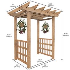 a wooden gazebo with measurements for it