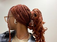 Bohemian Braids Claw Clip, Claw Clip French Curl Braids, Clawclip Hairstyle Braids, Copper Goddess Locs, Layered French Curl Braids Ginger, Copper Hair Braids, Braids In Claw Clip, Clawclip Hairstyle With Braids, Copper French Curl Braids