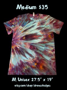 a t - shirt with the words medium $ 35 on it and an image of a colorful