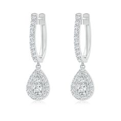 These platinum diamond teardrop earrings are a classic and versatile pair. They are further accentuated with additional diamonds that are prong-set on the hinged hoops. Teardrop Hoop Earrings, Diamond Jewelry Earrings, White Diamond Earrings, April Birthstone Jewelry, Platinum Earrings, Diamond Drops, Diamond Drop Earrings, Fine Jewellery Earrings, Diamond Sizes