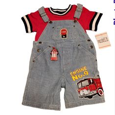 Nwt Little Rascals 3t Firetruck Theme Denim Overalls. Adorable Details. Rubber Fire Hydrant 'Key Chain' Attached To Overalls. Firetruck Comes Around The Side Of Leg Showing Front Of Truck In Front And Back In Back. Good Quality Closures, Hooks And Buttons. Loops On Shoulders Of Shirt Keep Straps From Sliding Off Shoulders. Adorable For Your Little One! Pet Free / Smoke Free Home. Cotton Jeans For Playtime In Summer, Cotton Jeans For Summer Playtime, Velour Outfits, Little Rascals, Jordan Jackets, Shorts Overalls, Newborn Boy Clothes, Joggers Outfit