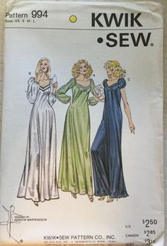 Kwik Sew Patterns, Women's Sewing Pattern, Fashion Artwork, Kwik Sew, Vintage Nightgown