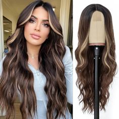 PRICES MAY VARY. 【Premium Material】:The long wavy wig is made of high-temperature resistant synthetic fiber and stands heat up to 160°c(320°f). The hairline is made hand-tied, which makes the hair look more real. Easy to comb and not easily tangle and hair loss. 【Style and Benefits】:This Long Wavy Wig is soft, full, and thick. 26 inches long, wigs have a small areahand-knitting lace scalp part, the new technology natural hairline is more realistic. Long Wave Wig is suitable for any face shape. A Blond Ombre, Long Curly Wig, Health Hacks, Wavy Wig, Curly Hair Wig, Brown Blonde Hair, Hair Replacement, Brown Wig, Middle Part