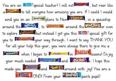 a letter to someone from their teacher on valentine's day, with candy bars in the background