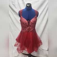 Brand New And Never Worn, Gorgeous Red With Beads Formal Dress. Can Be Worn For Multiple Occasions. Red V-neck Mini Dress For Prom, Red Embellished V-neck Evening Dress, Red Embellished Homecoming Dress, Young Dresses, Beaded Formal Dress, Beaded Dress, Lace Applique, Xl Dress, Formal Dress