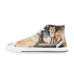 a pair of shoes with an image of a fox on it