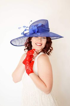 Royal Blue Derby Hat Formal Hat, Hat Tea Party, Easter Hat, Royal Ascot Hats, Derby Hats Fascinators, Pink Fascinator, Sinamay Hats, Easter Hats, Ascot Hats