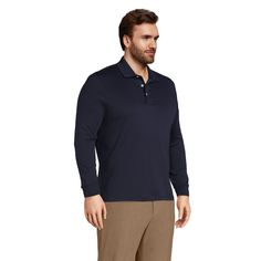 The Lands’ End Men’s Long Sleeve Supima Polo provides superior comfort and color resulting in a truly superior polo shirt. Manufactured with America grown Supima cotton this is one of the softest polo shirts you’ll ever own. So soft and comfortable you'll be surprised it works for just about any occasion. Traditional fit is not slim fitted and is expertly tailored with a sturdy raised collar and a three button placket that you can wear open on casual days or button-up for a professional attire. Casual Long Sleeve Tops For Golf, Casual Long Sleeve Golf Tops, Long Sleeve Cotton Polo Shirt For Golf, Classic Long Sleeve Golf Top, Cotton Long Sleeve Polo Shirt For Golf, Functional Sports Polo Shirt With 4-way Stretch, Moisture-wicking Four-way Stretch Collared Polo Shirt, Moisture-wicking 4-way Stretch Collared Polo Shirt, Navy Moisture-wicking Collared Polo Shirt