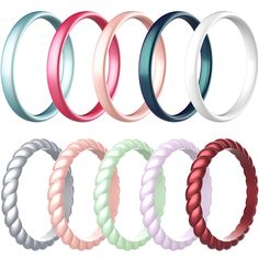 six different colored hair bands in various sizes