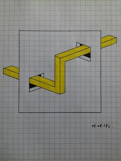 a drawing of a yellow bench in the middle of a square with two black lines on it