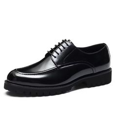 Elevate your style with our exquisite Luxury Cow Leather Round Toe Derby Dress Shoes. Crafted with the finest quality genuine cow leather, these shoes are a testament to superior craftsmanship and attention to detail. Not only do they look impeccable, but they also provide utmost comfort with their genuine leather lining and pigskin lining type. With their timeless design and adjustable fit, these shoes are the perfect choice for any formal occasion. Invest in luxury and sophistication today. Black Moc Toe Oxfords For Semi-formal Occasions, Black Patent Leather Oxfords With Goodyear Welt, Black Patent Leather Goodyear Welted Oxfords, Black Patent Leather Dress Shoes With Goodyear Welt, Black Moc Toe Lace-up Shoes For Formal Occasions, Black Patent Leather Shoes For Derby, Classic Black Patent Leather Shoes, Black Formal Lace-up Shoes With Round Toe, Black Pointed Toe Dress Shoes With Goodyear Welt