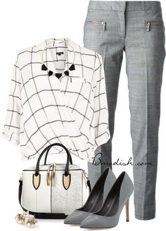 Work Outfits Polyvore, Áo Blu, Mode Chanel, Outfits Polyvore, Stylish Work Outfits, Work Wardrobe, Grey Pants