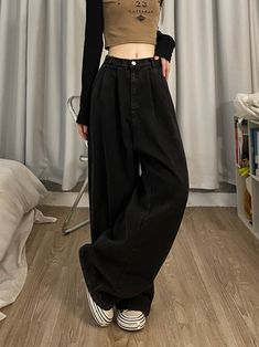 Size: M L XLWaist shape: Natural waistColor classification: BlackPants placket: ZipperApplicable season: All seasonsYear Season: Fall 2022Trouser length: Long pantsStyle: wide-legged pantsColor: Dark Baggy High Waist Solid Jeans, High Waist Baggy Solid Jeans, Baggy Black Denim Bottoms, High Waist Black Denim Bottoms, Baggy Black Wide Leg Jeans, Black Non-stretch Denim Pants, Black Baggy Wide-leg Jeans, Non-stretch Black Denim Pants, Non-stretch Black Jeans