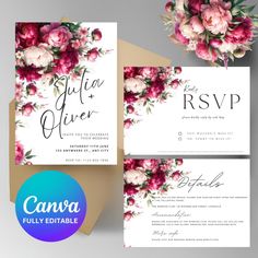 wedding stationery with pink flowers on it