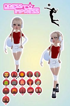 the doll is dressed in all white and has red shirt, shorts, and headphones