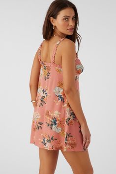 Ready for sunshine woven mini dress that has a flutter hem design, flowy fit and v-neckline with ruffle details. O'Neill Women's woven mini dress 27" In length Flowy fit V-neckline with ruffle details Encased back waist elastic 100% Viscose crinkle | O'Neill Women's Luella Punta Tropical Mini Dress in Canyon Clay, Size XS, Viscose Loungewear Outfits, Spring Suit, Girl Beanie, Loungewear Dresses, Denim Sweater, Woman Weaving, Swim Sets, Top Graphic Tees, Festival Dress