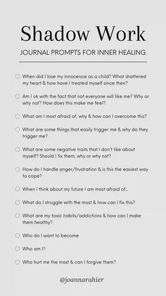 Shadow work journal prompts that will help bring your shadow self to the surface so you can create a pathway to healing, self-awareness, & compassion. Self Healing Routine, Shadow Work Prompts For Anger, Subconscious Journal Prompts, Shadow Work Questions For Healing, Things To Do To Heal Yourself, Dig Deeper Questions, Codependency Healing Journal Prompts, Journal Prompts For Empaths, Self Healing Ideas