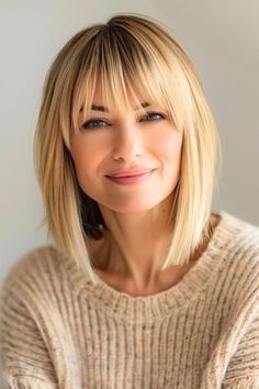 40 With Bangs, Short Blonde Bobs, Trendy Bob Hairstyles, Stacked Hair, Medium Bob, Bob Haircut With Bangs, Medium Long Hair, Modern Hairstyles, Short Blonde Hair