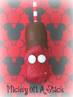 mickey on a stick is made to look like it's ready to be eaten