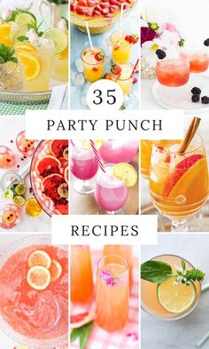 a collage of different party punch recipes