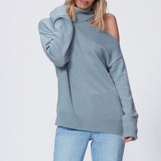 Now You Can Show A Little Shoulder Even In A Sweater With This Wool-Infused Style With A Slit Above One Sleeve To Spice Up Your Look With A Dash Of Asymmetry. Fold-Over Turtleneck Long Sleeves With Dropped Shoulders And Extended Rib-Knit Cuffs 52% Viscose, 42% Wool, 4% Polyester, 2% Nylon Dry Clean Imported Knit Cuff, Shoulder Sweater, Spice Up, Colorful Sweaters, Blue Gray, Spice Things Up, Rib Knit, Blue Grey, Sweaters For Women